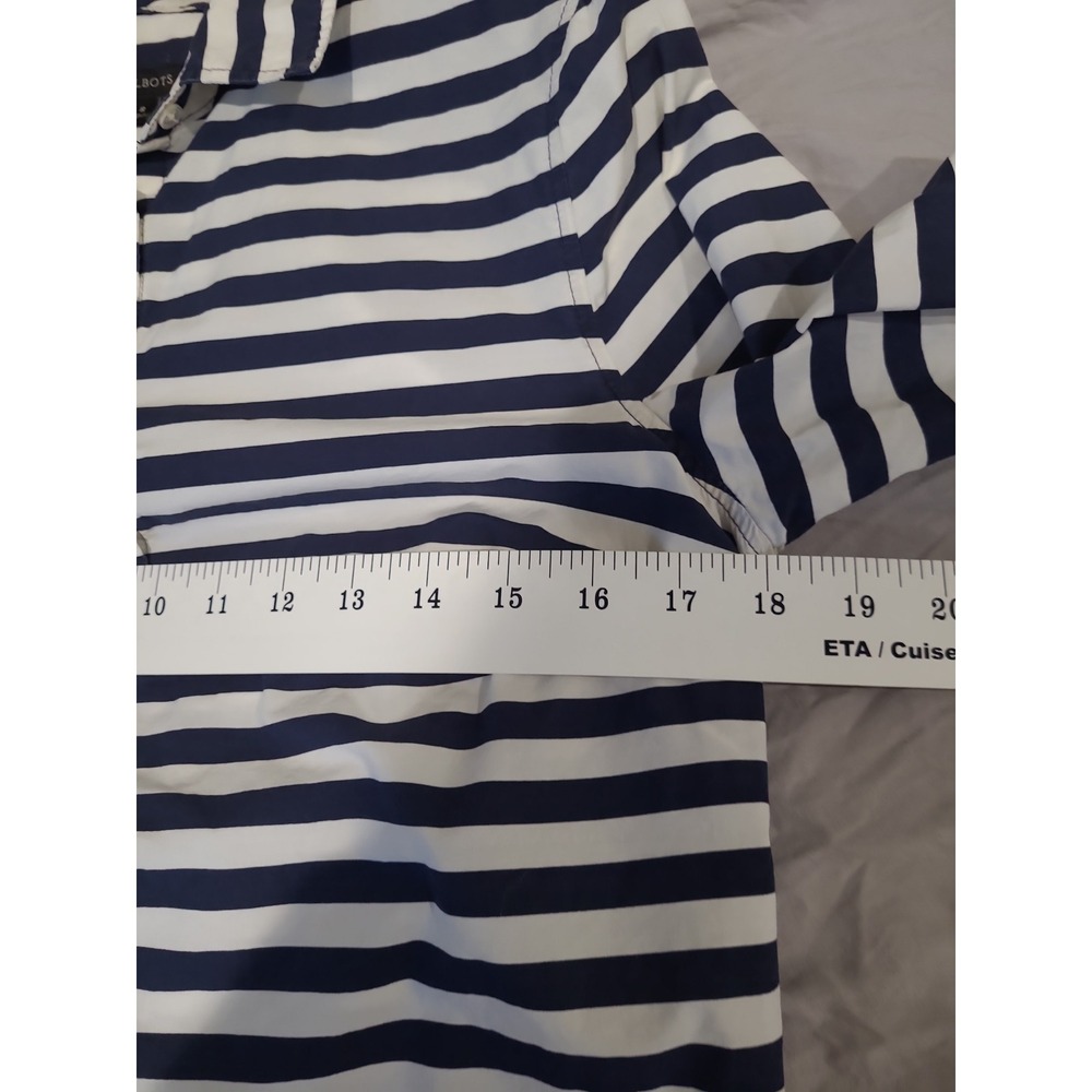 Talbots Coastal Parisian Navy white Stripe Cotton button front Top Women SZ 8 - Picture 6 of 11